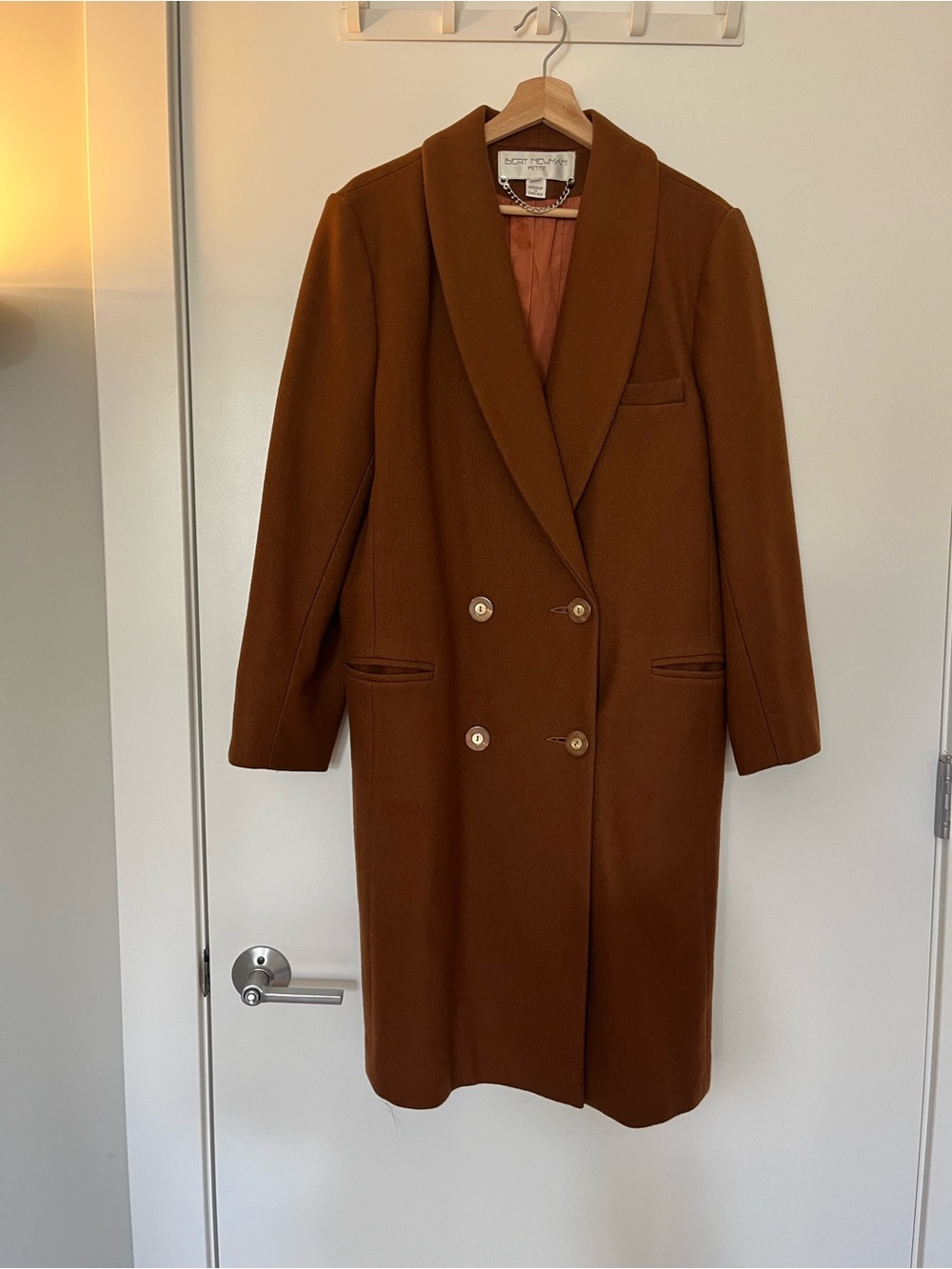 Vintage wool Brown Double-Breasted Trench Coat in rich brown camel color